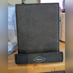 Fossil Dark Gray Leather Phone/Tablet Stand New